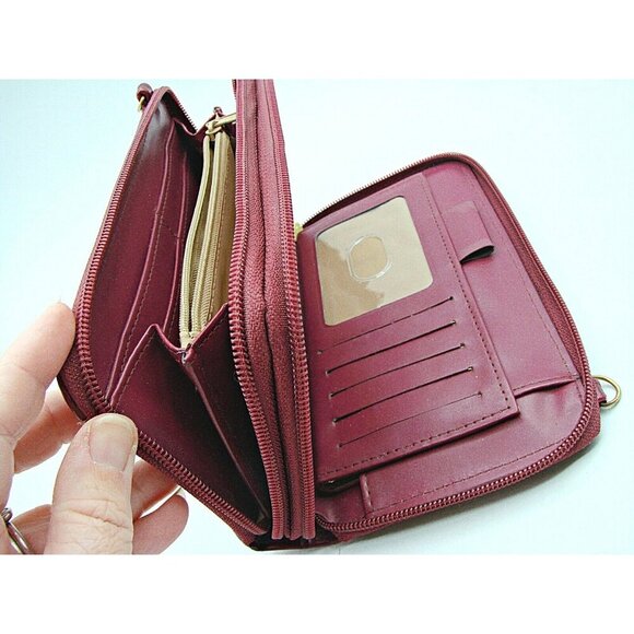 Buxton Burgundy Wallet Double Zip Compartments Croc Design Purse ID Card Slots - Picture 10 of 16